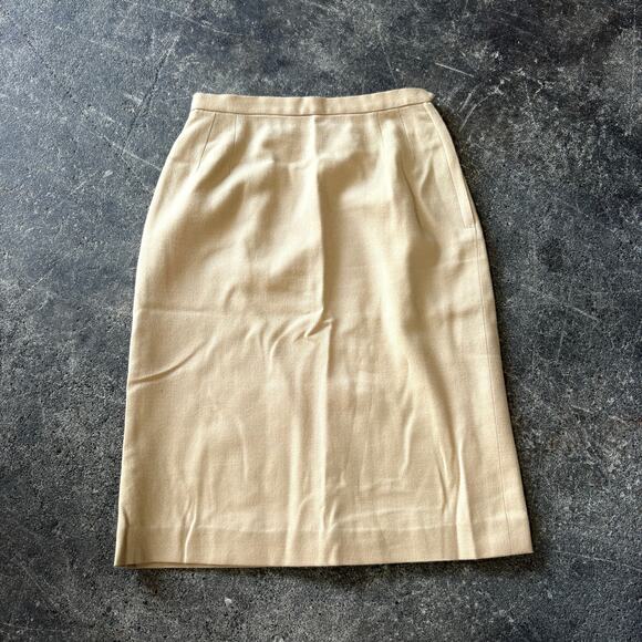 Vintage Hadley Wool Skirt Womens Size 8 Tan Khaki Midi School High Waist 24 - Picture 1 of 8